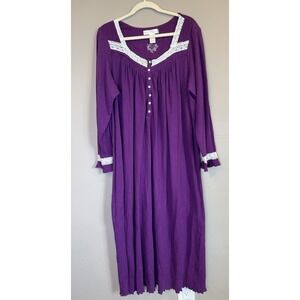 Vintage Eileen West Nightgown‎ XL Tradwife Purple Ribbed Lace Prairie
